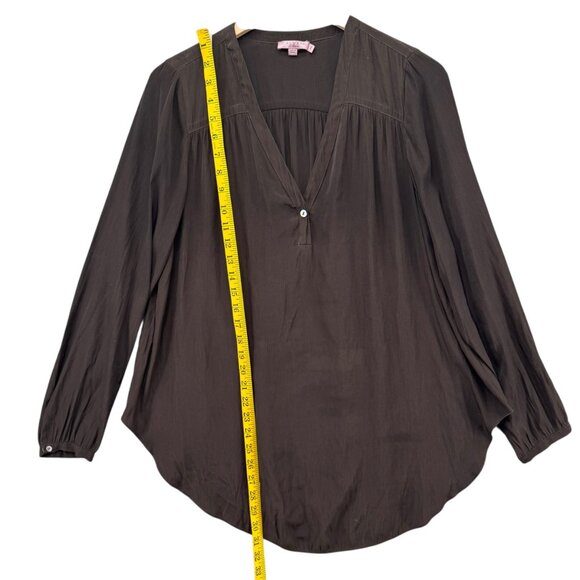Calypso St Barth Blouse Womens Chocolate Brown Long Sleeve Pleated V Neck Size S - Picture 8 of 10